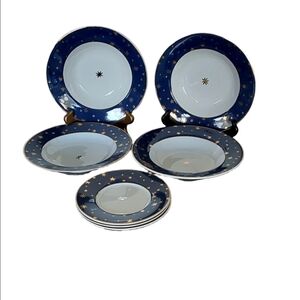 Galaxy By Sekura 14k Gold Elegant Blue and Gold Star Dinnerware Set 7 PC